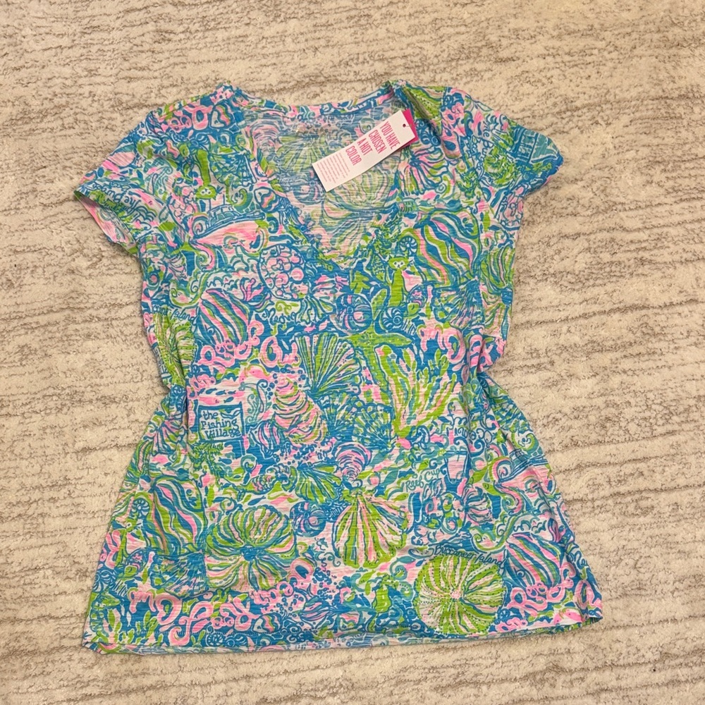 Lilly Pulitzer Blue and Pink V-Neck Tee